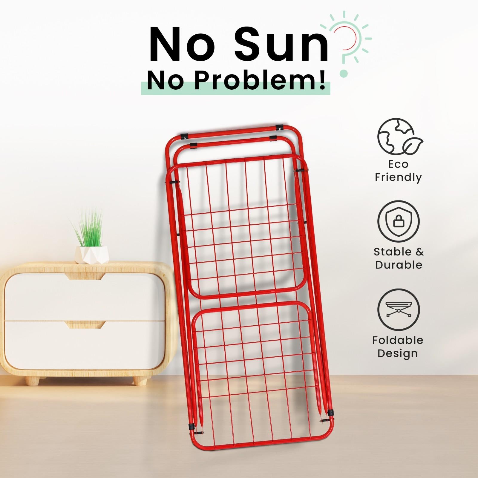 PARASNATH Winsome Cloth Drying Stand – Foldable, Lightweight, Durable Alloy Steel Laundry Rack for Indoor & Outdoor Use, Multiple Drying Rails, Made in India (Red) - PARASNATH