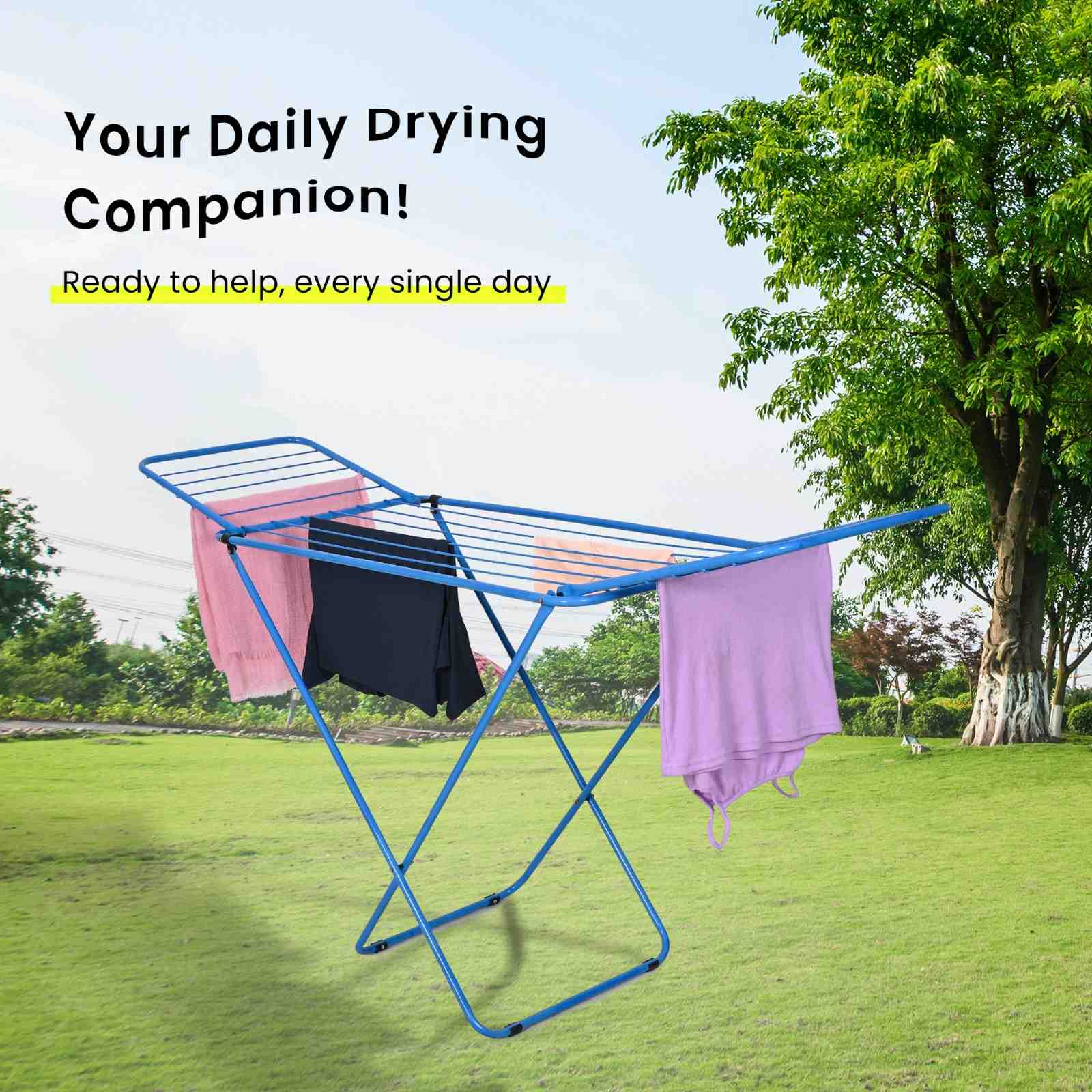 PARASNATH Winsome Cloth Drying Stand – Foldable, Lightweight, Durable Alloy Steel Laundry Rack for Indoor & Outdoor Use, Multiple Drying Rails, Made in India (Blue) - PARASNATH