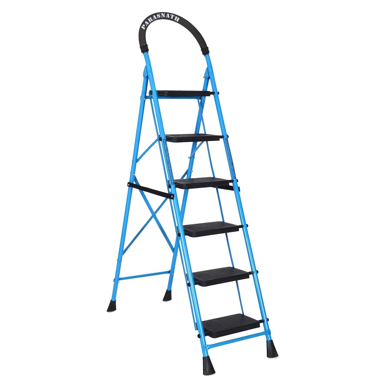 Parasnath GoUp 6 Step Foldable Steel Blue Step Ladder – Heavy-Duty and Lightweight Step Ladder with Anti-Skid Wide Plastic Steps, Safety Handle, High Reach Platform for Home, Kitchen, Office, Warehouse Use - 6 Year Manufacturer Warranty - Made in India - PARASNATH