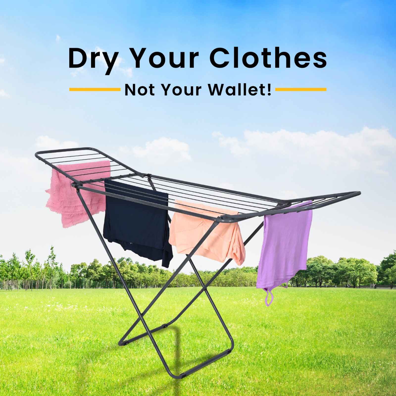 PARASNATH Winsome Cloth Drying Stand – Foldable, Lightweight, Durable Alloy Steel Laundry Rack for Indoor & Outdoor Use, Multiple Drying Rails, Made in India (Grey) - PARASNATH