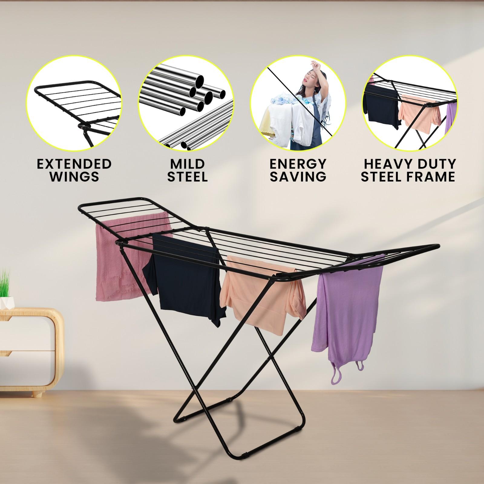 PARASNATH Winsome Cloth Drying Stand – Foldable, Lightweight, Durable Alloy Steel Laundry Rack for Indoor & Outdoor Use, Multiple Drying Rails, Made in India (Black) - PARASNATH