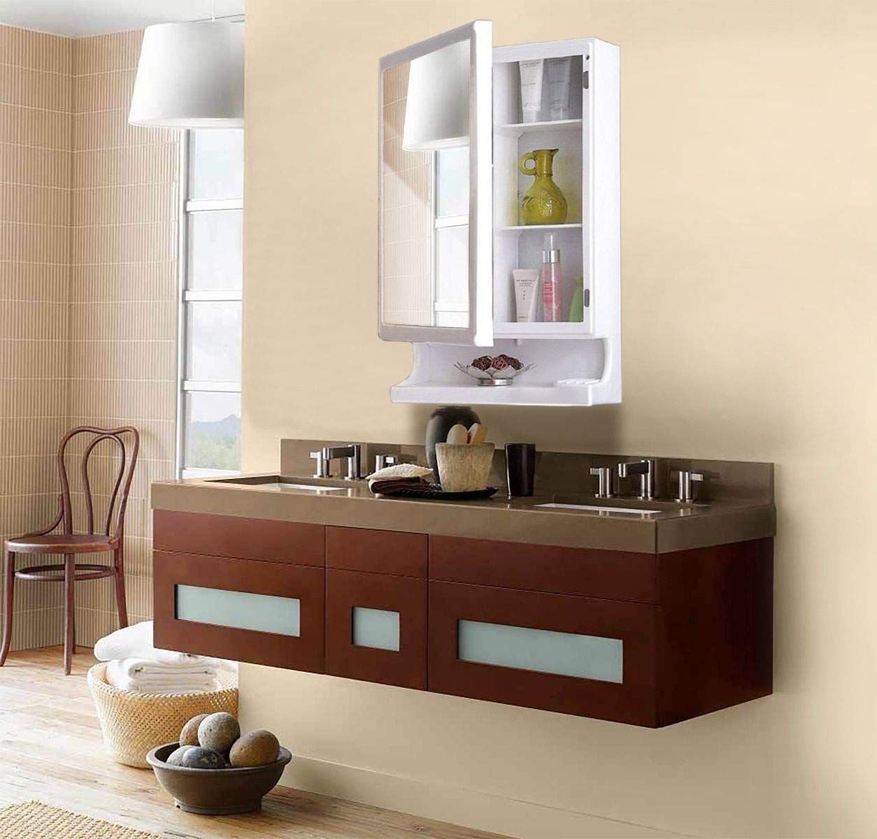 Parasnath New Look White Bathroom Cabinet with Mirror