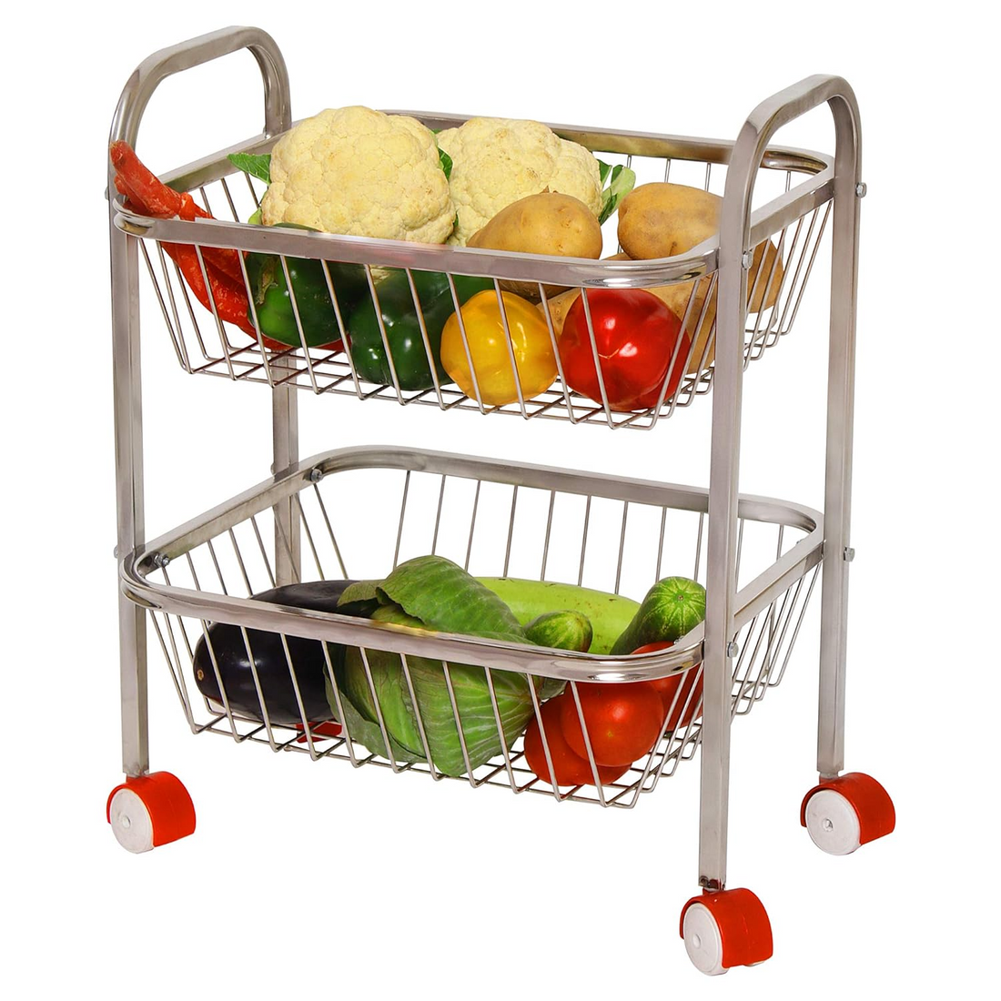 Parasnath Mirror Finish 2 Shelf Square Vegetable and Fruit Trolley