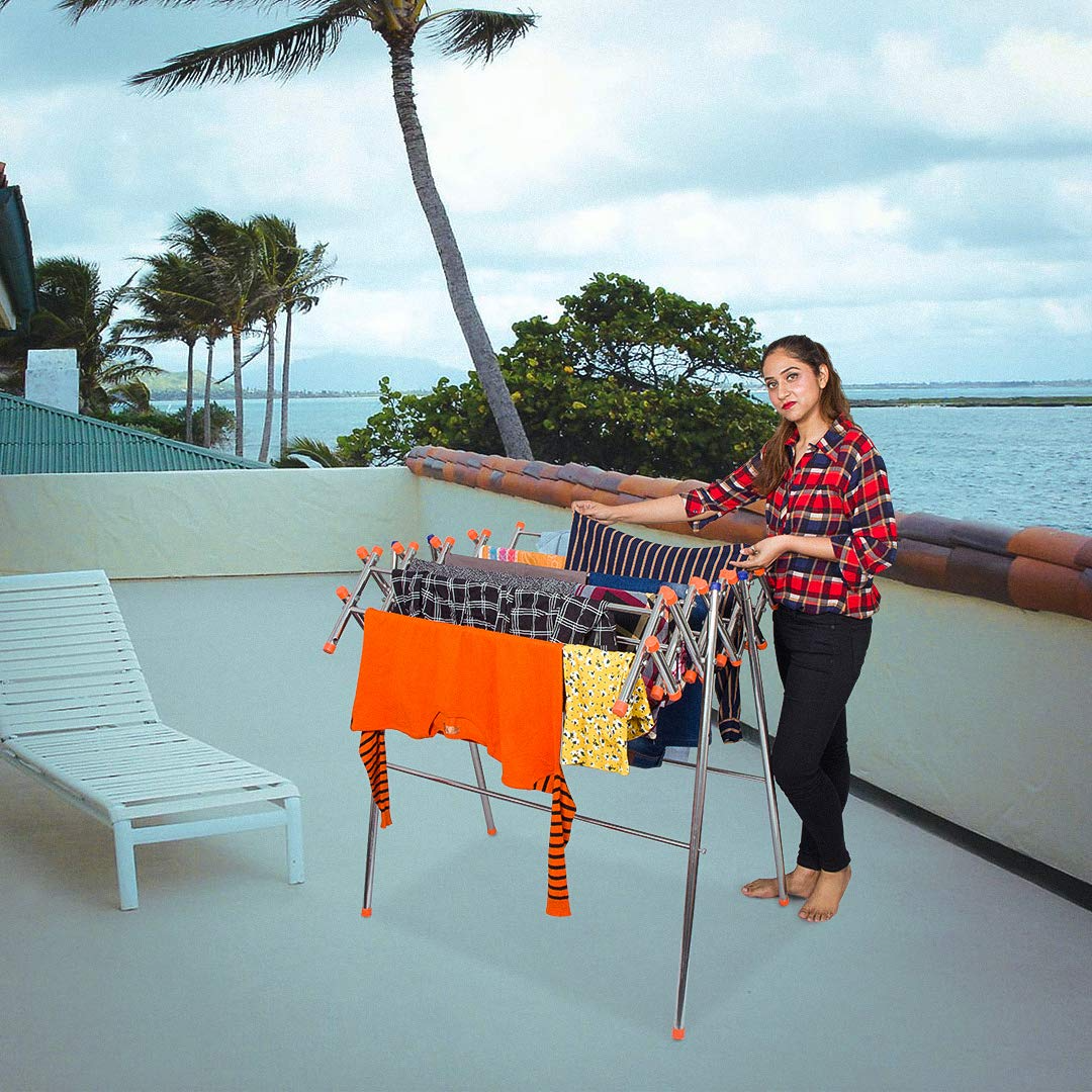 Lotus Stainless Steel Clothes Drying Stand Foldable Durable Multi-Level Laundry Rack