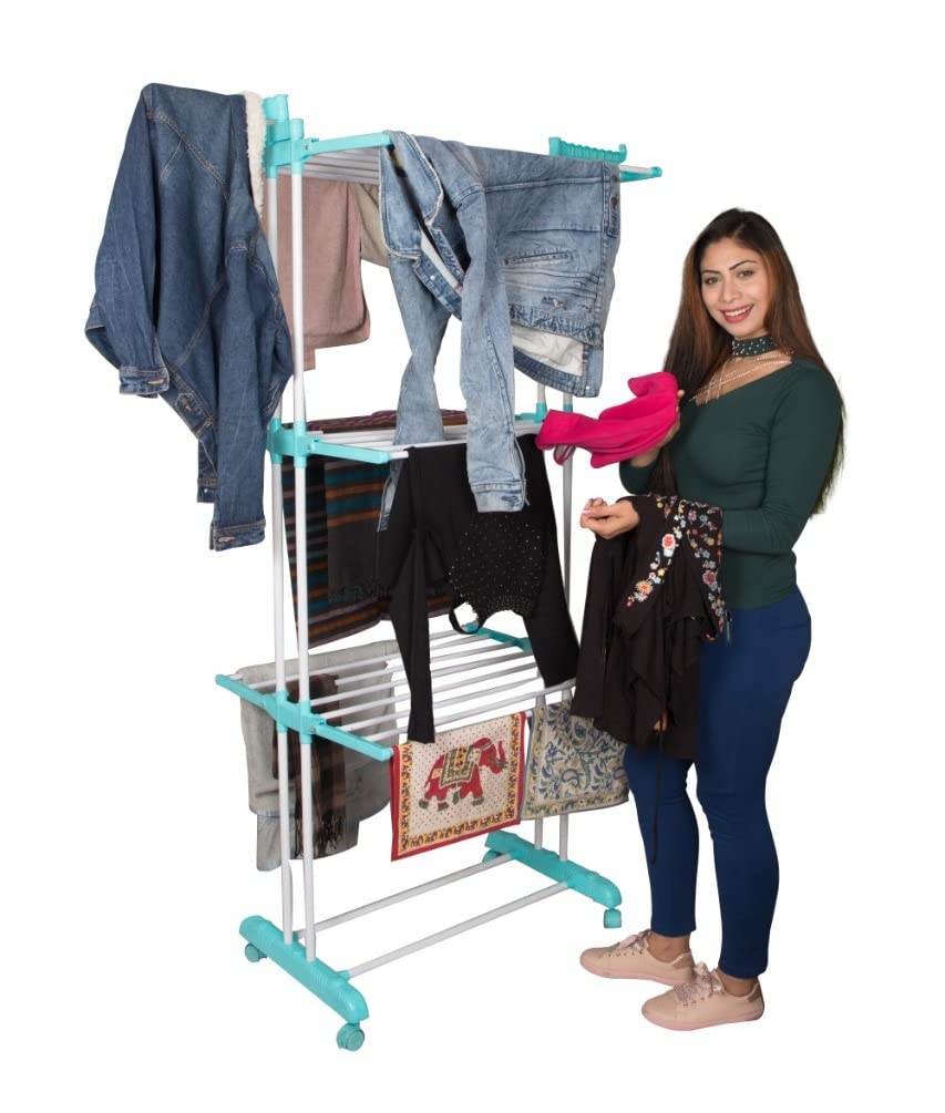 Parasnath 6 Layer Clothes Drying Stand Foldable Steel Rack with Breaking Wheel S