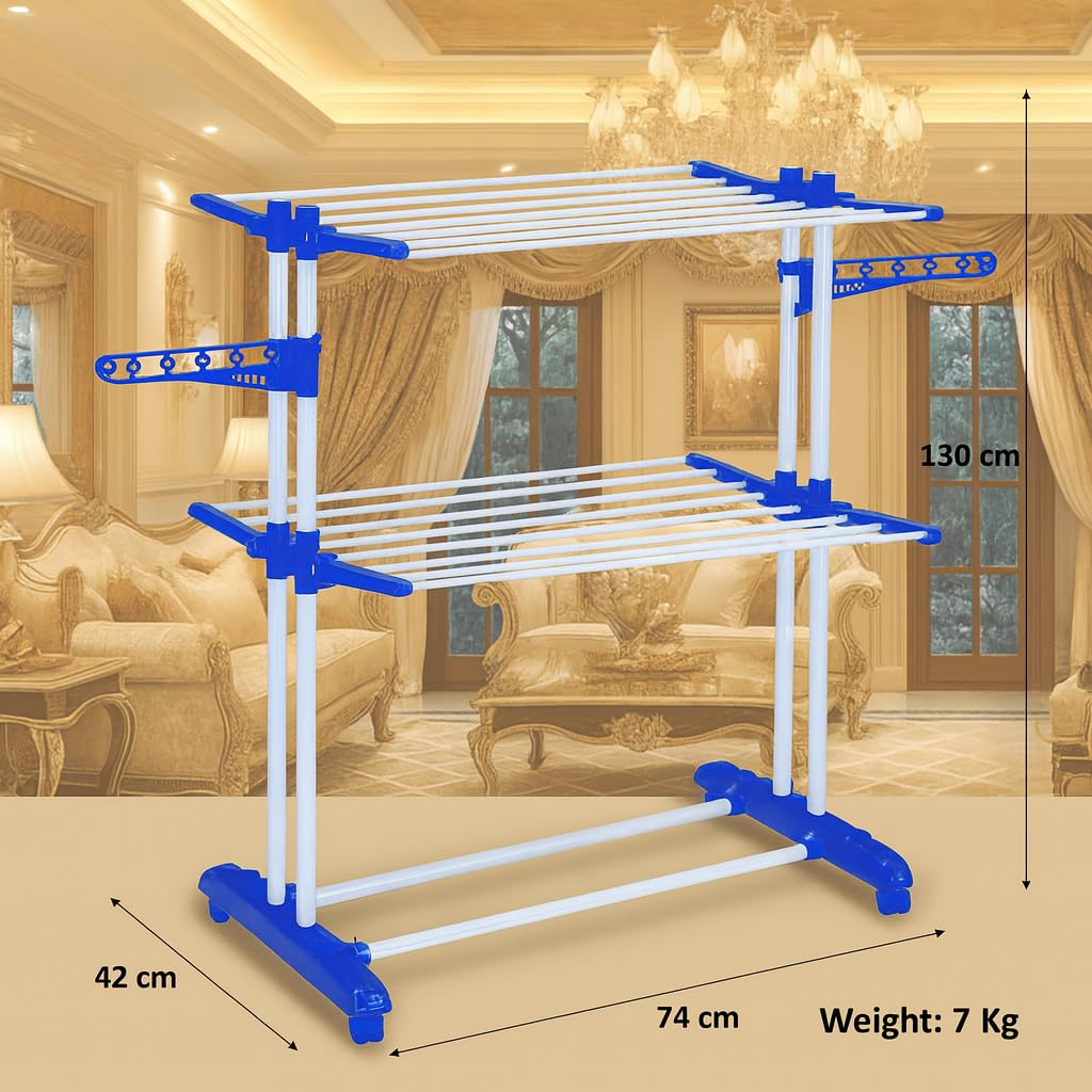 Parasnath Prime Steel Mini Poll Clothes Drying Stand Foldable with Breaking Wheel