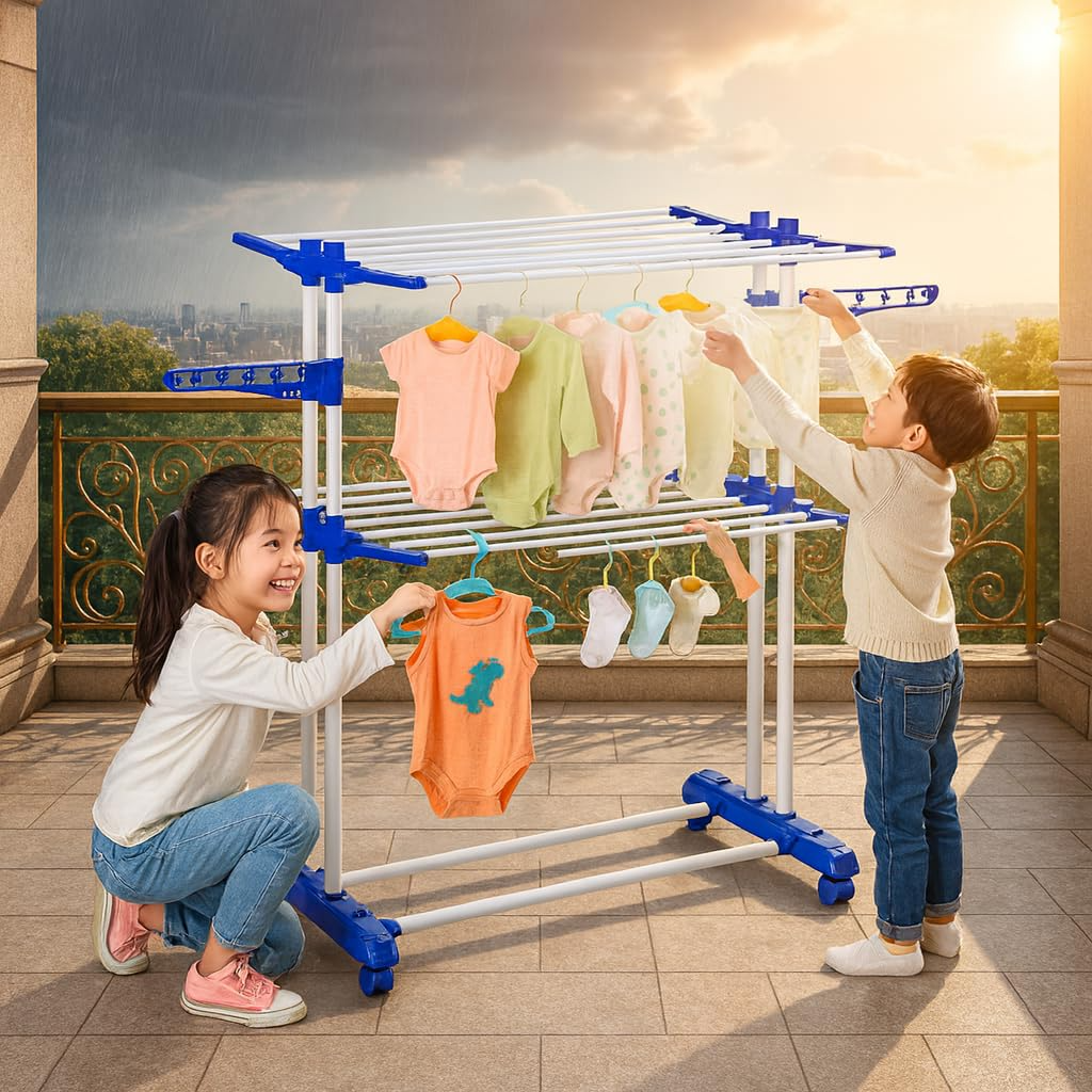 Parasnath Prime Steel Mini Poll Clothes Drying Stand Foldable with Breaking Wheel