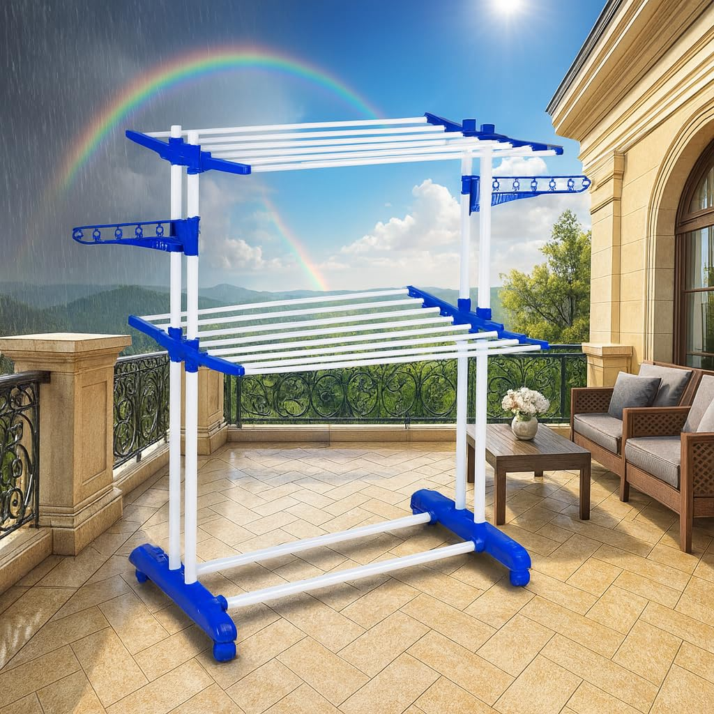 Parasnath Prime Steel Mini Poll Clothes Drying Stand Foldable with Breaking Wheel