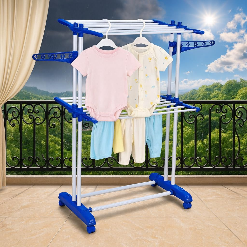 Parasnath Prime Steel Mini Poll Clothes Drying Stand Foldable with Breaking Wheel