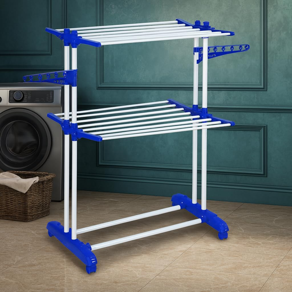 Parasnath Prime Steel Mini Poll Clothes Drying Stand Foldable with Breaking Wheel