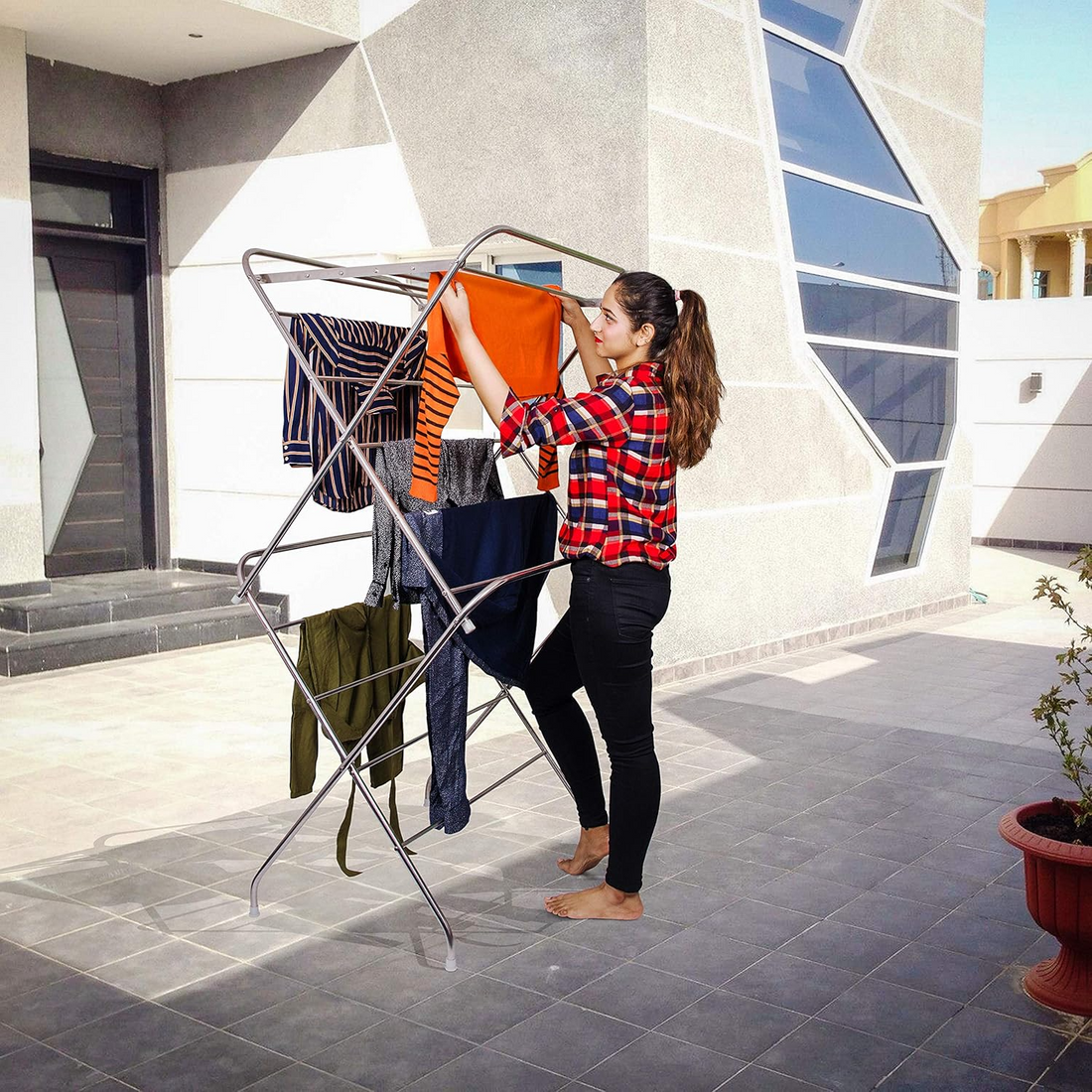 PARASNATH Prime Stainless Steel 15 Rods Extra Large Foldable Cloth Drying Stand 