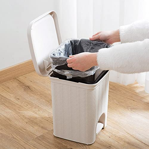 PARASNATH Rattan Design (Off-White Colour) Pedal Dustbin 11Litre Modern Light-weight Dustbin for Home and Office Off White Colour - Made In India - Size 10 inchX10 inchX13 inch - PARASNATH