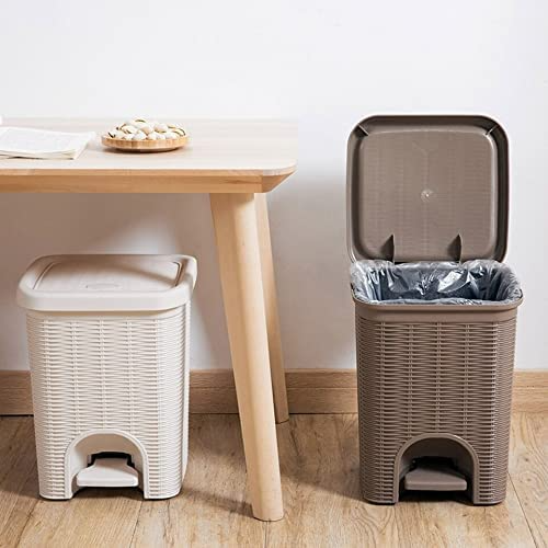 PARASNATH Rattan Design (Off-White Colour) Pedal Dustbin 11Litre Modern Light-weight Dustbin for Home and Office Off White Colour - Made In India - Size 10 inchX10 inchX13 inch - PARASNATH