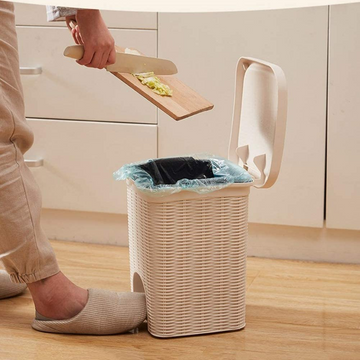 PARASNATH Rattan Design (Off-White Colour) Pedal Dustbin 11Litre Modern Light-weight Dustbin for Home and Office Off White Colour - Made In India - Size 10 inchX10 inchX13 inch - PARASNATH