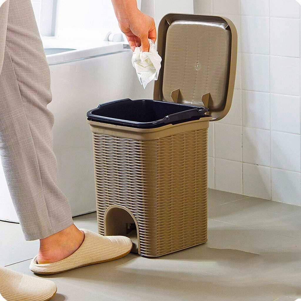 PARASNATH Rattan Design (Brown Colour) Pedal Dustbin 11Litre Modern Light-weight Dustbin for Home and Office Brown Colour - Made In India - Size 10 inchX10 inchX13 inch - PARASNATH