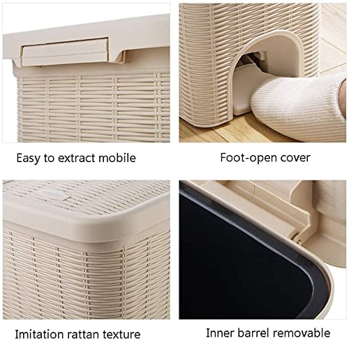 PARASNATH Rattan Design (Off-White Colour) Pedal Dustbin 7Litre Modern Light-weight Dustbin for Home and Office Off White Colour - Made In India - Small Size 8inch X 8inch X 11 inch - PARASNATH