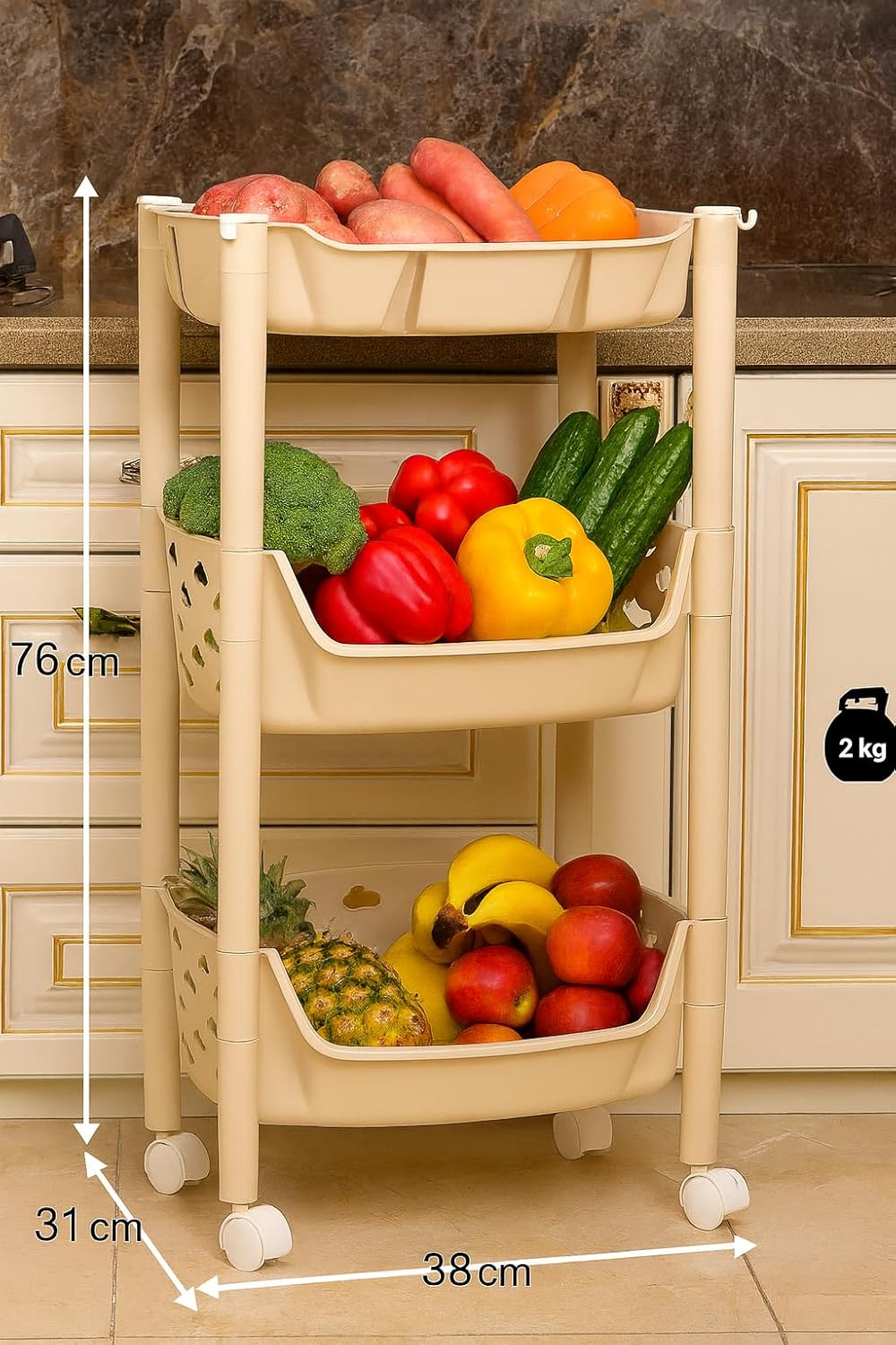 PARASNATH SKEP 2+1 Layer Kitchen Trolley – multipurpose fruit & vegetable storage rack