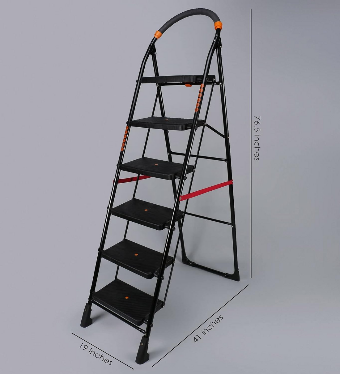 Parasnath 6-Step Folding Metal Ladder 6.2 Ft – Black Heavy Duty