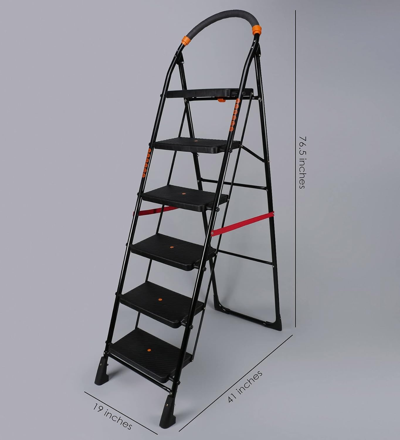Parasnath 6-Step Folding Metal Ladder 6.2 Ft – Black Heavy Duty