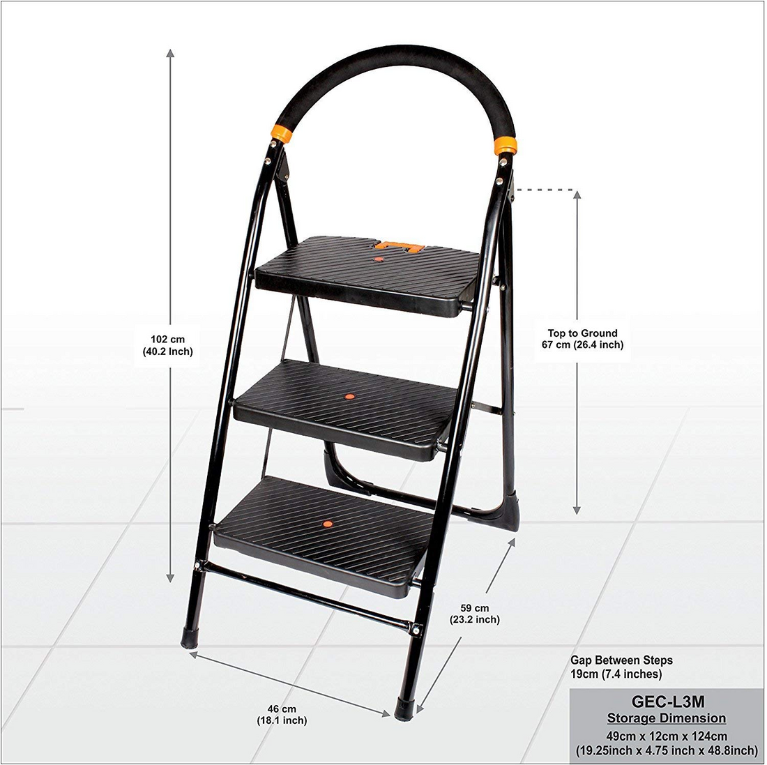 Parasnath Black Diamond 3 Step Folding Ladder | Strong Metal Anti-Slip Design