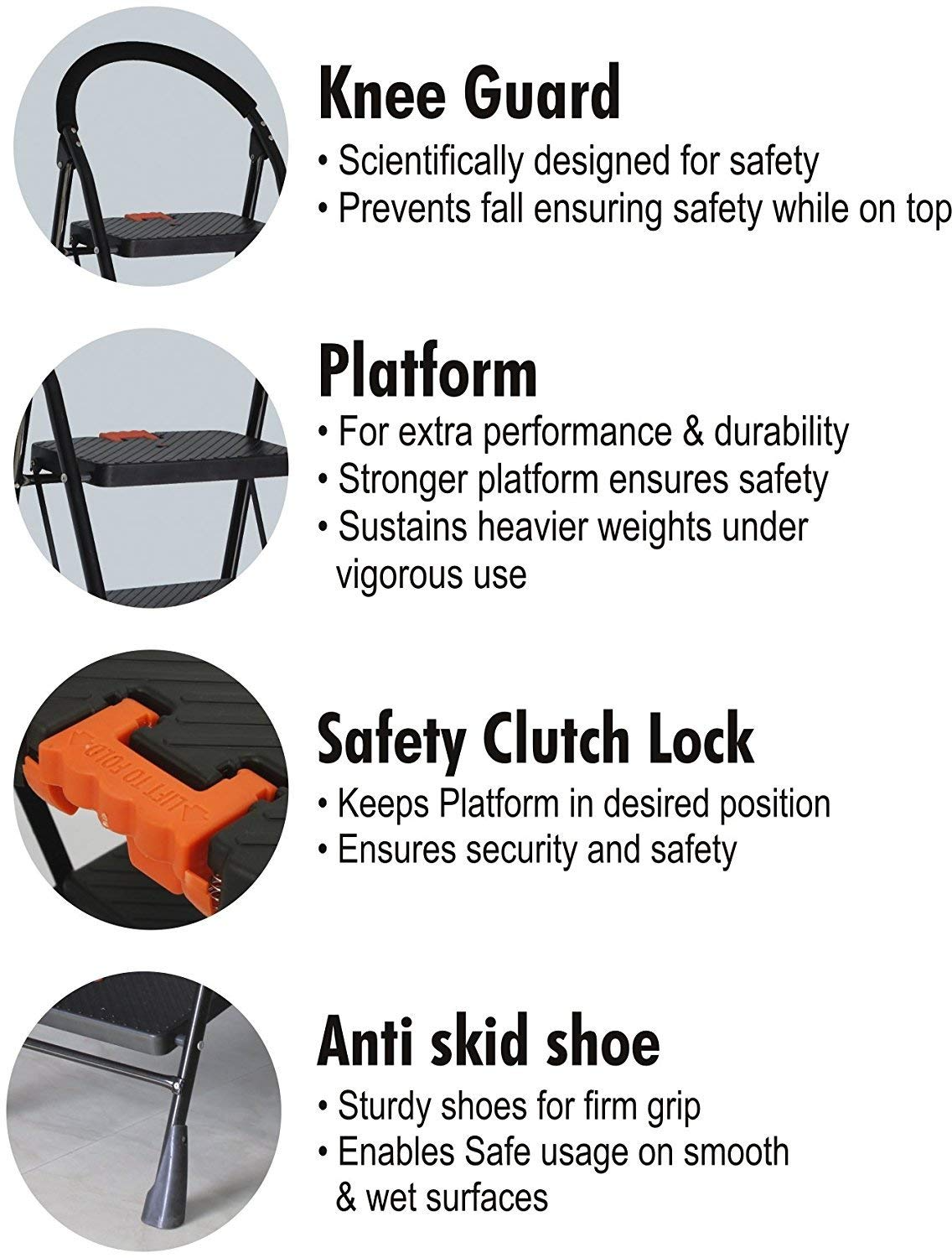 Parasnath Black Diamond 3 Step Folding Ladder | Strong Metal Anti-Slip Design
