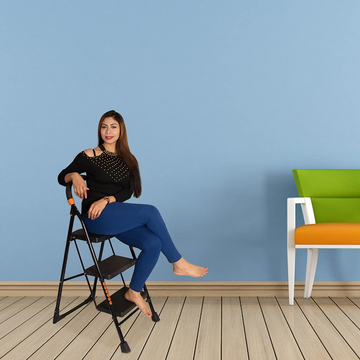 Parasnath Black Diamond 3 Step Folding Ladder | Strong Metal Anti-Slip Design