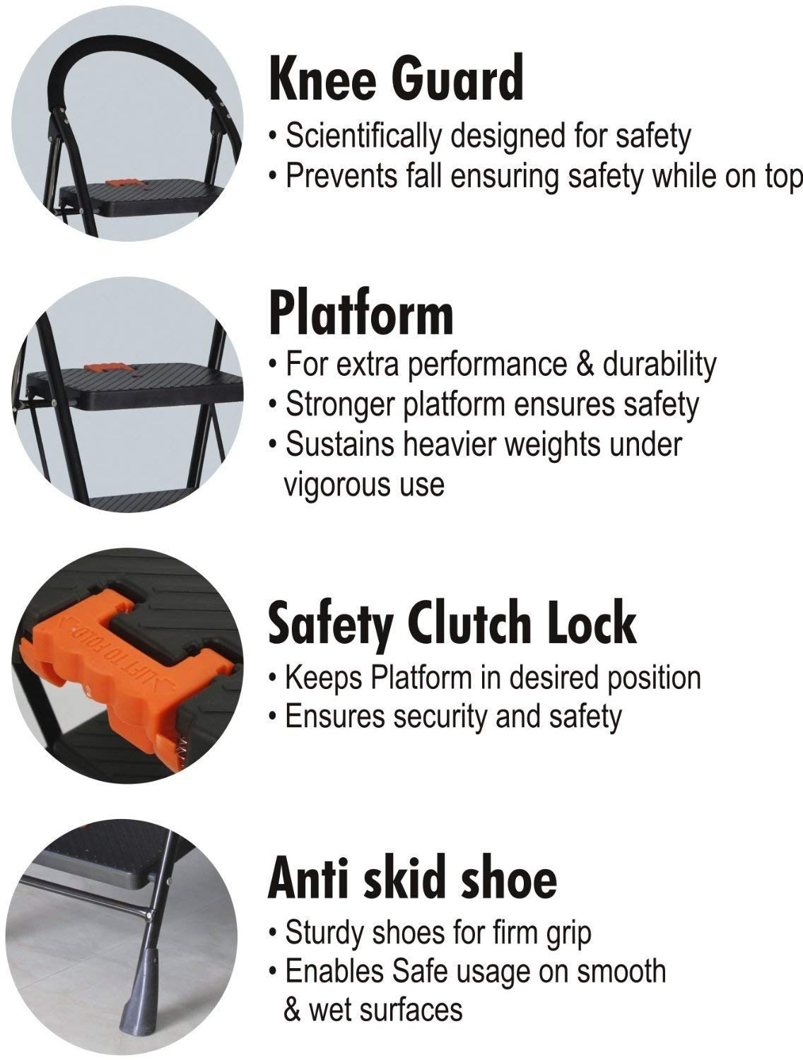 Parasnath 7-Step Black Diamond Folding Ladder with wide anti-slip steps, sturdy steel