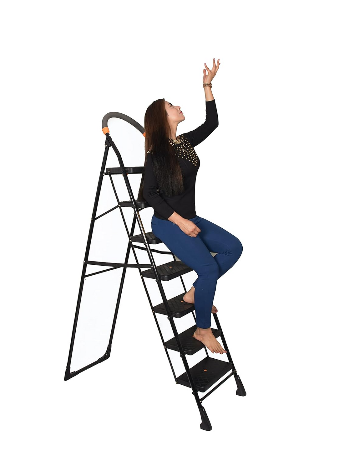 Parasnath 7-Step Black Diamond Folding Ladder with wide anti-slip steps, sturdy steel
