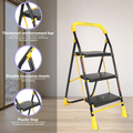 Parasnath 3 Step Yellow Diamond Mild Steel Foldable Ladder for Home - Wide Anti Skid Plastic Step Ladder for Extra Gripping (Yellow & Black Colour) 3.3 FT Ladder - Made in India - PARASNATH