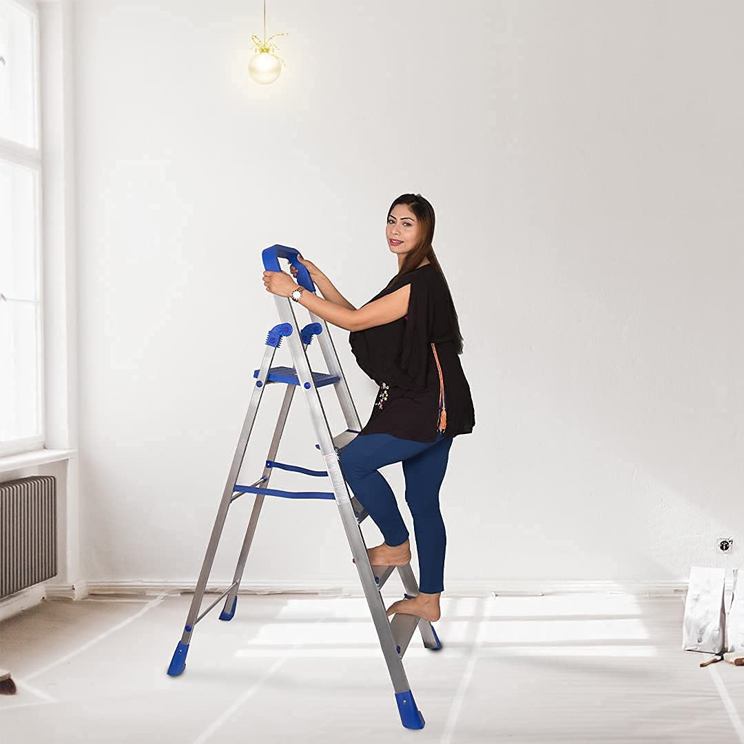 Parasnath Aluminium Maple Ladder Blue 5 Step 5.2 Ft Durable Folding Ladder for Safe Climb