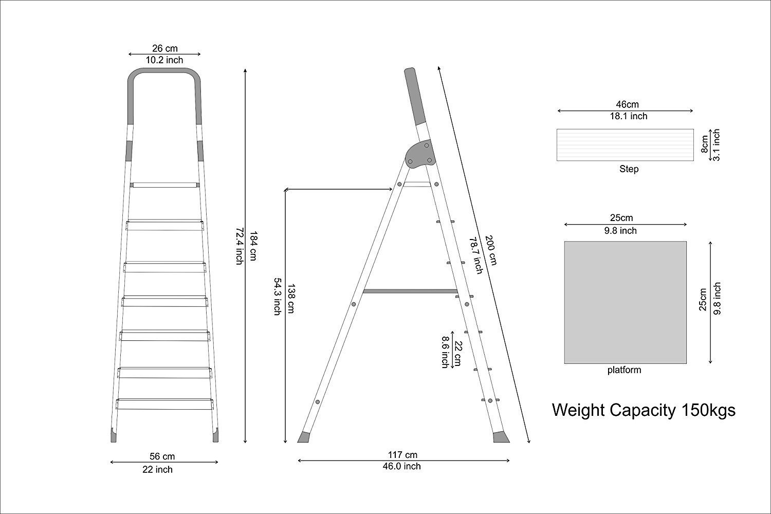 Parasnath 7-Step Aluminium Folding Ladder 7.3 Ft 