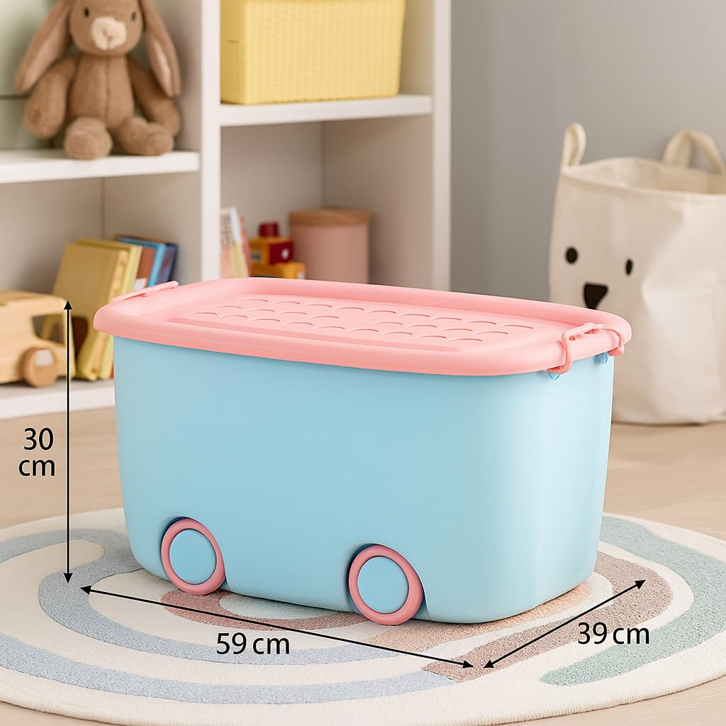 PARASNATH 45L Blue-Pink Rolling Storage Box with Wheels