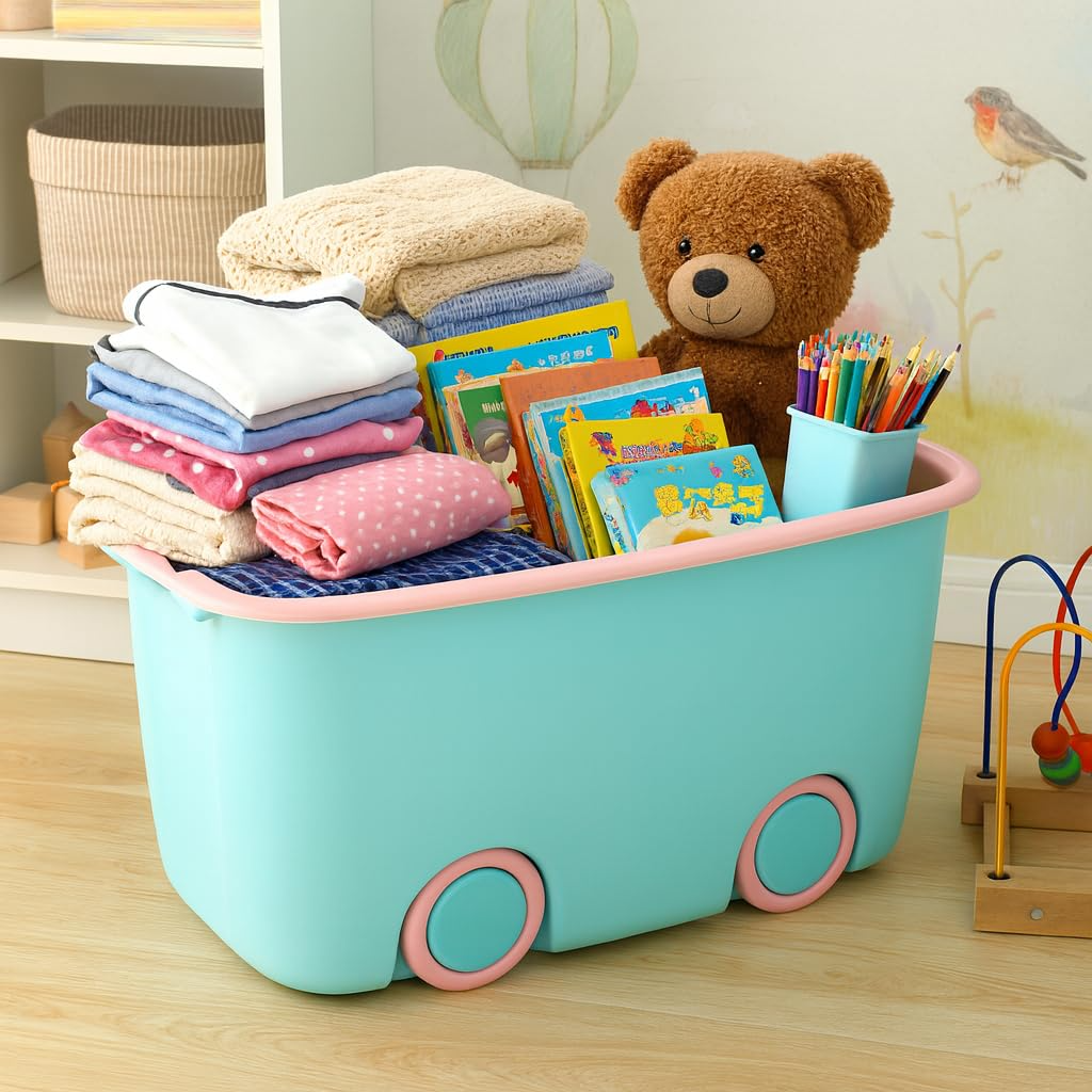 PARASNATH 45L Blue-Pink Rolling Storage Box with Wheels