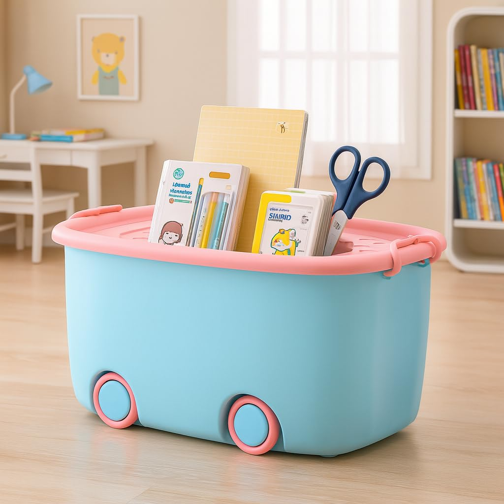 PARASNATH 45L Blue-Pink Rolling Storage Box with Wheels