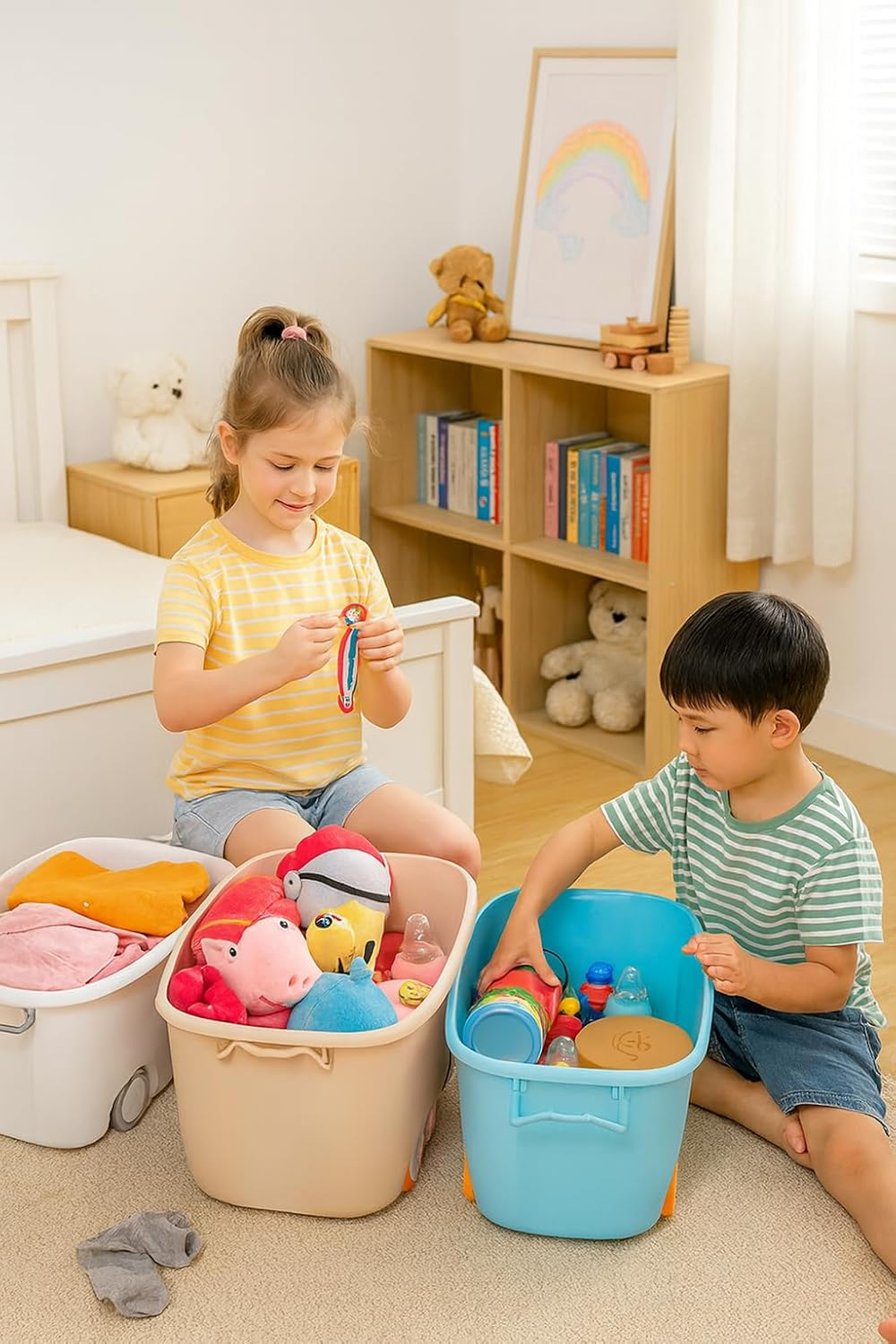 PARASNATH 45L Blue-Pink Rolling Storage Box with Wheels