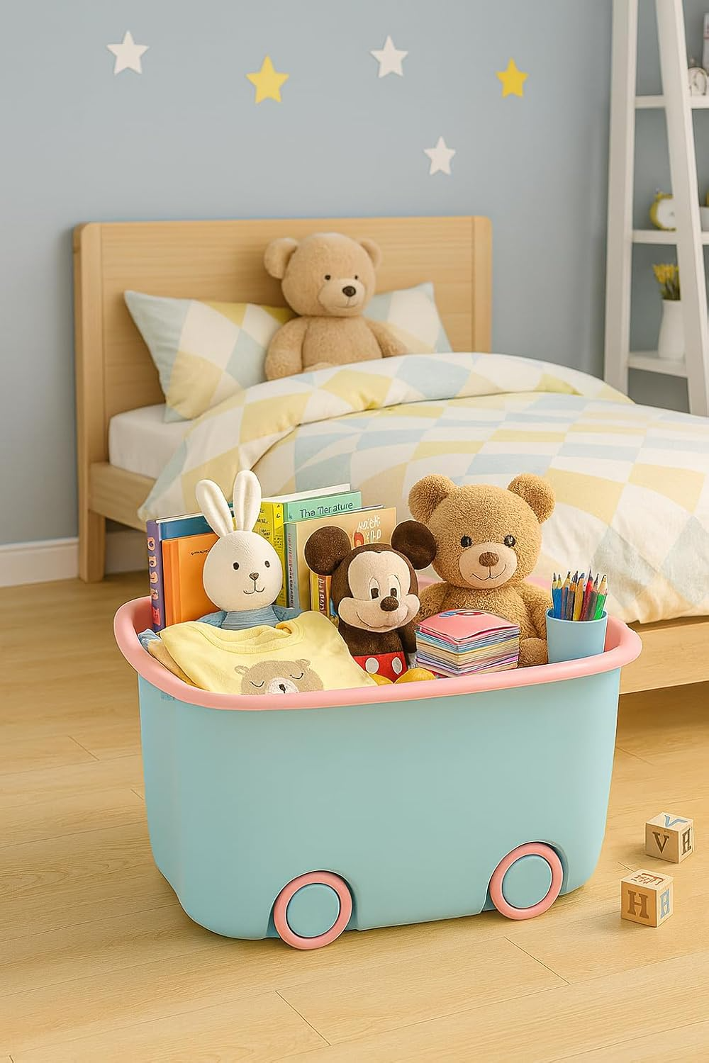 PARASNATH 45L Blue-Pink Rolling Storage Box with Wheels