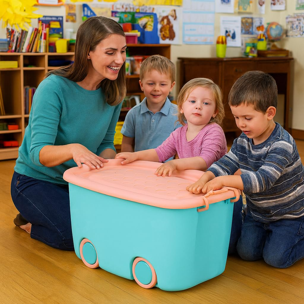 PARASNATH 45L Blue-Pink Rolling Storage Box with Wheels