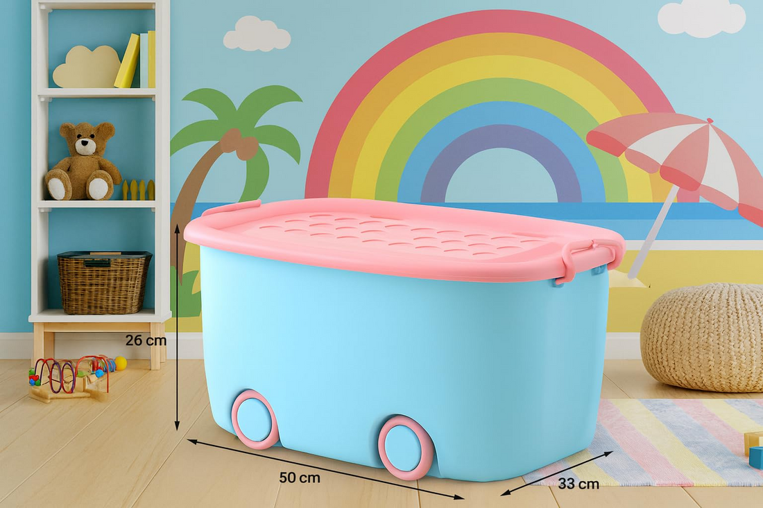PARASNATH 45L Blue-Pink Rolling Storage Box with Wheels