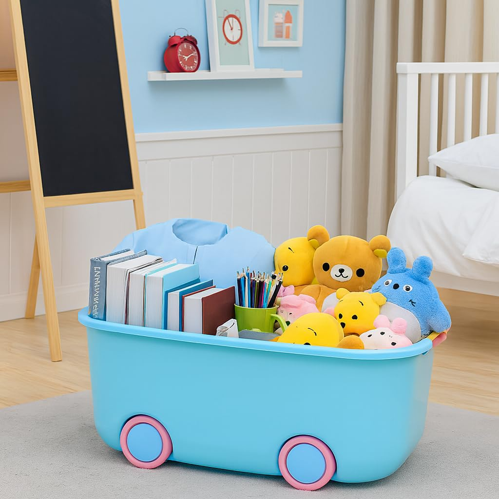 PARASNATH 45L Blue-Pink Rolling Storage Box with Wheels