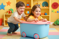 PARASNATH 45L Blue-Pink Rolling Storage Box with Wheels
