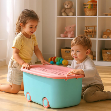 PARASNATH 45L Blue-Pink Rolling Storage Box with Wheels