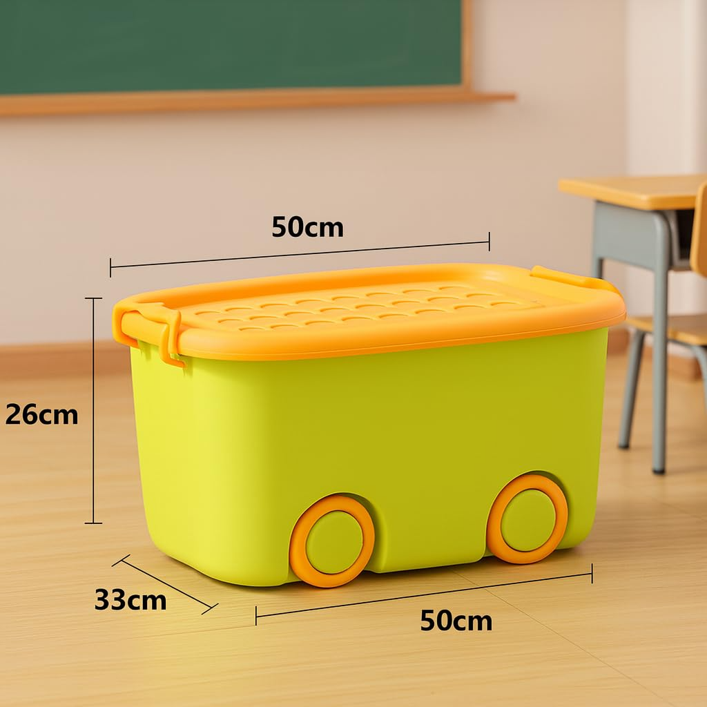 PARASNATH 25L Green-Yellow Rolling Storage Box with Wheels