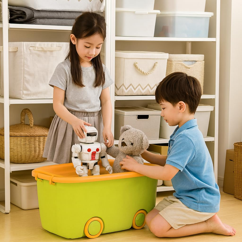 PARASNATH 25L Green-Yellow Rolling Storage Box with Wheels