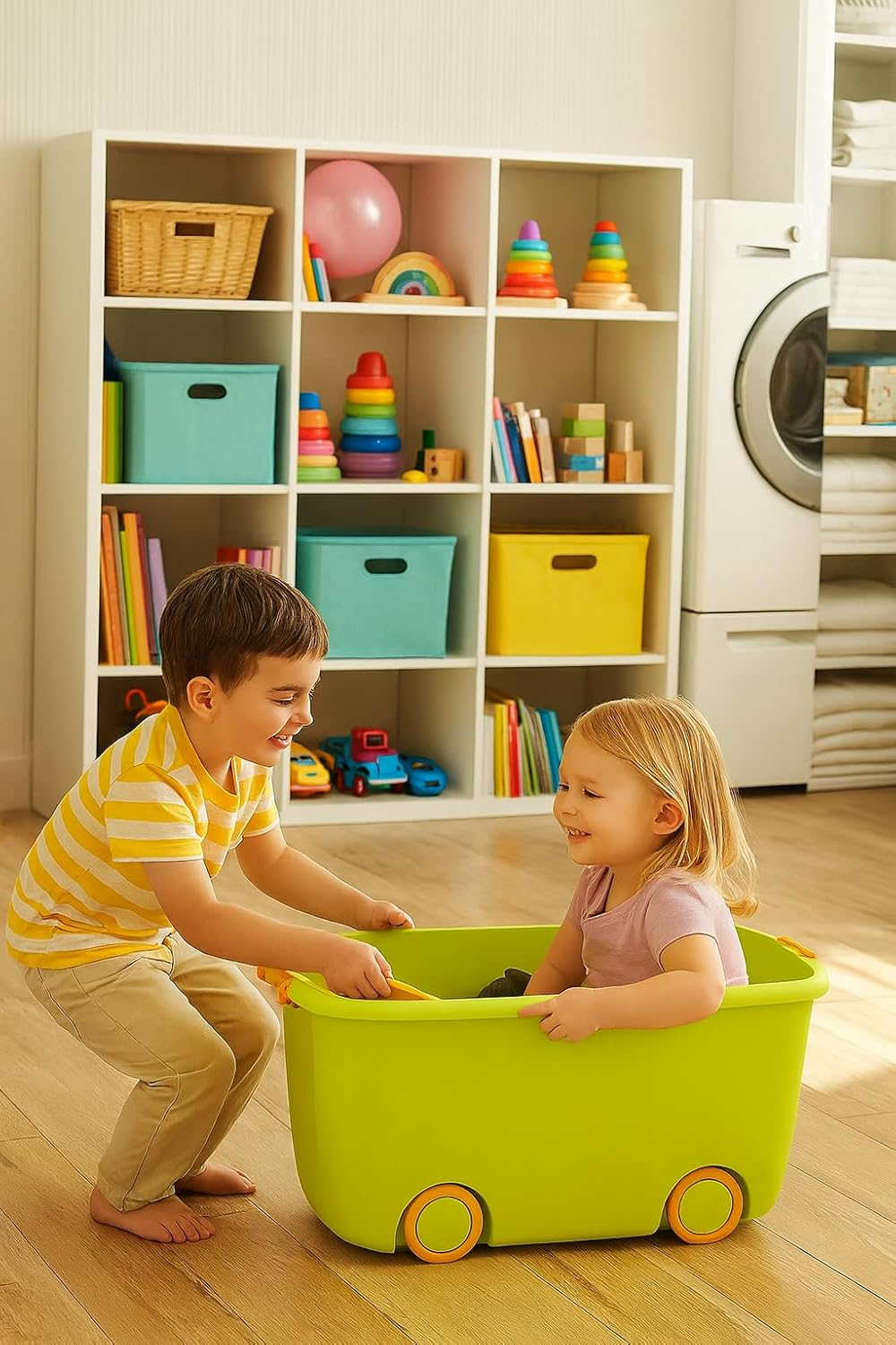 PARASNATH 25L Green-Yellow Rolling Storage Box with Wheels