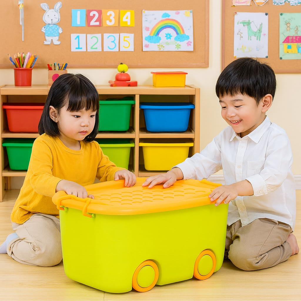 PARASNATH 25L Green-Yellow Rolling Storage Box with Wheels
