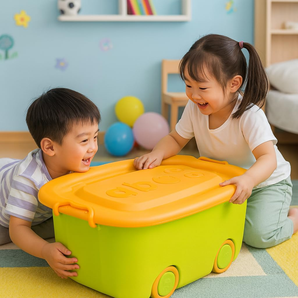 PARASNATH 25L Green-Yellow Rolling Storage Box with Wheels