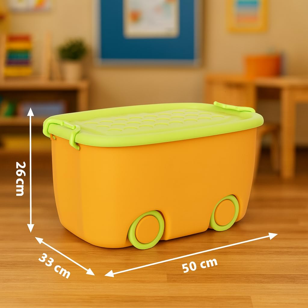 PARASNATH 45L Green-Yellow Rolling Storage Box with Wheels