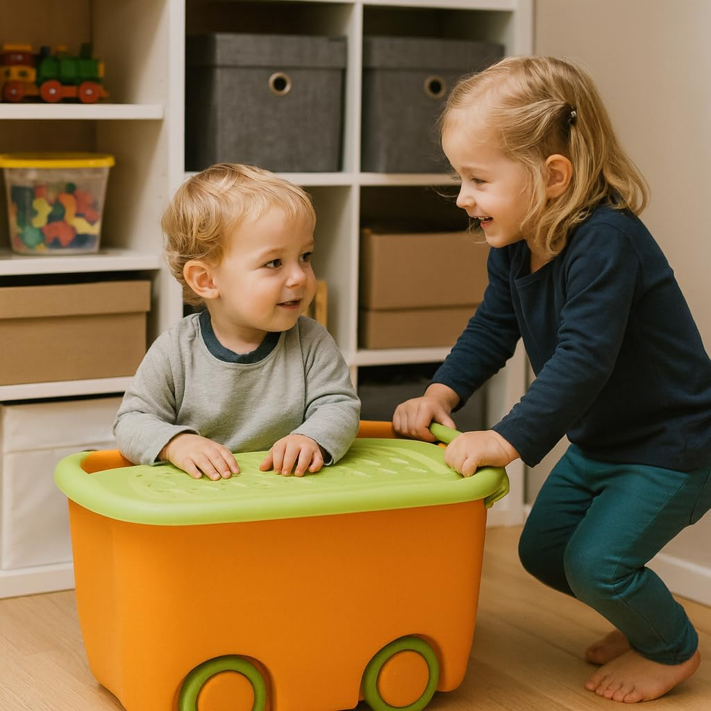 PARASNATH 45L Green-Yellow Rolling Storage Box with Wheels