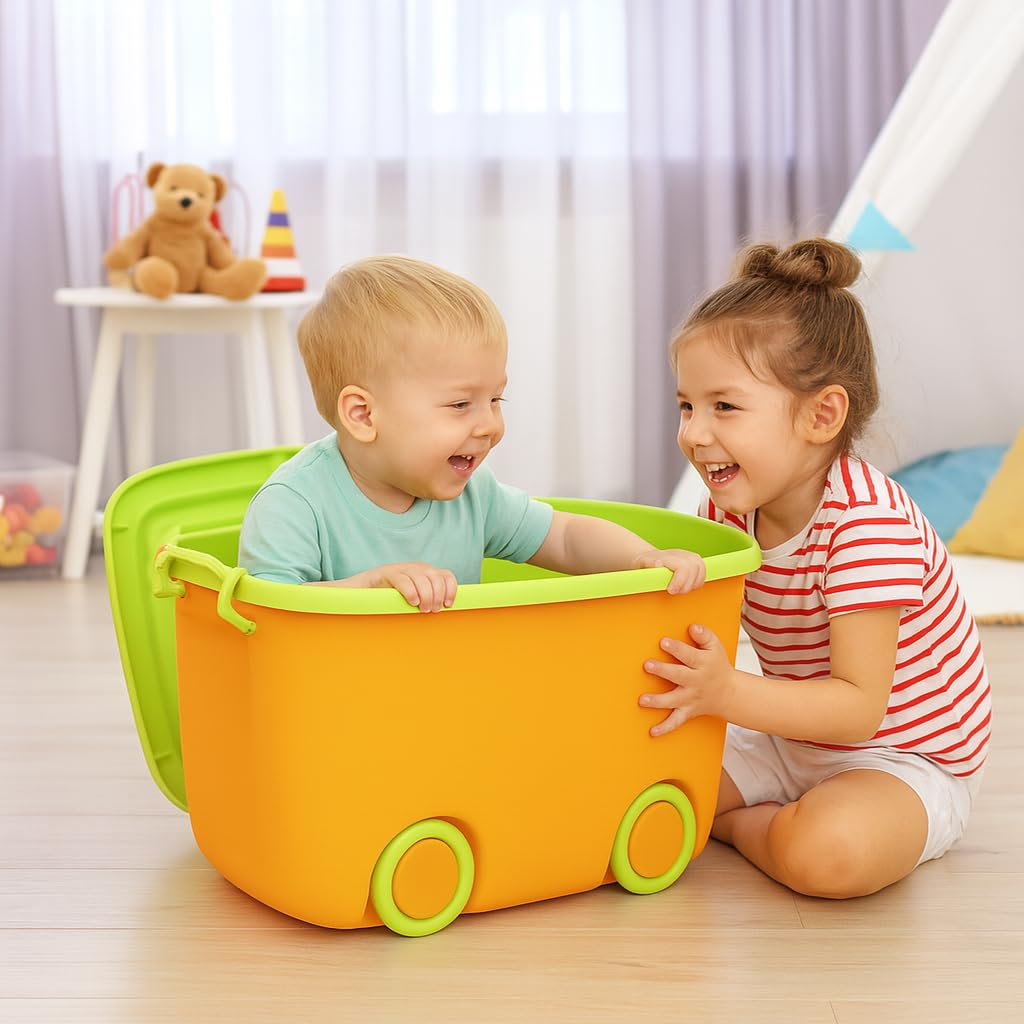 PARASNATH 25L Green-Yellow Rolling Storage Box with Wheels