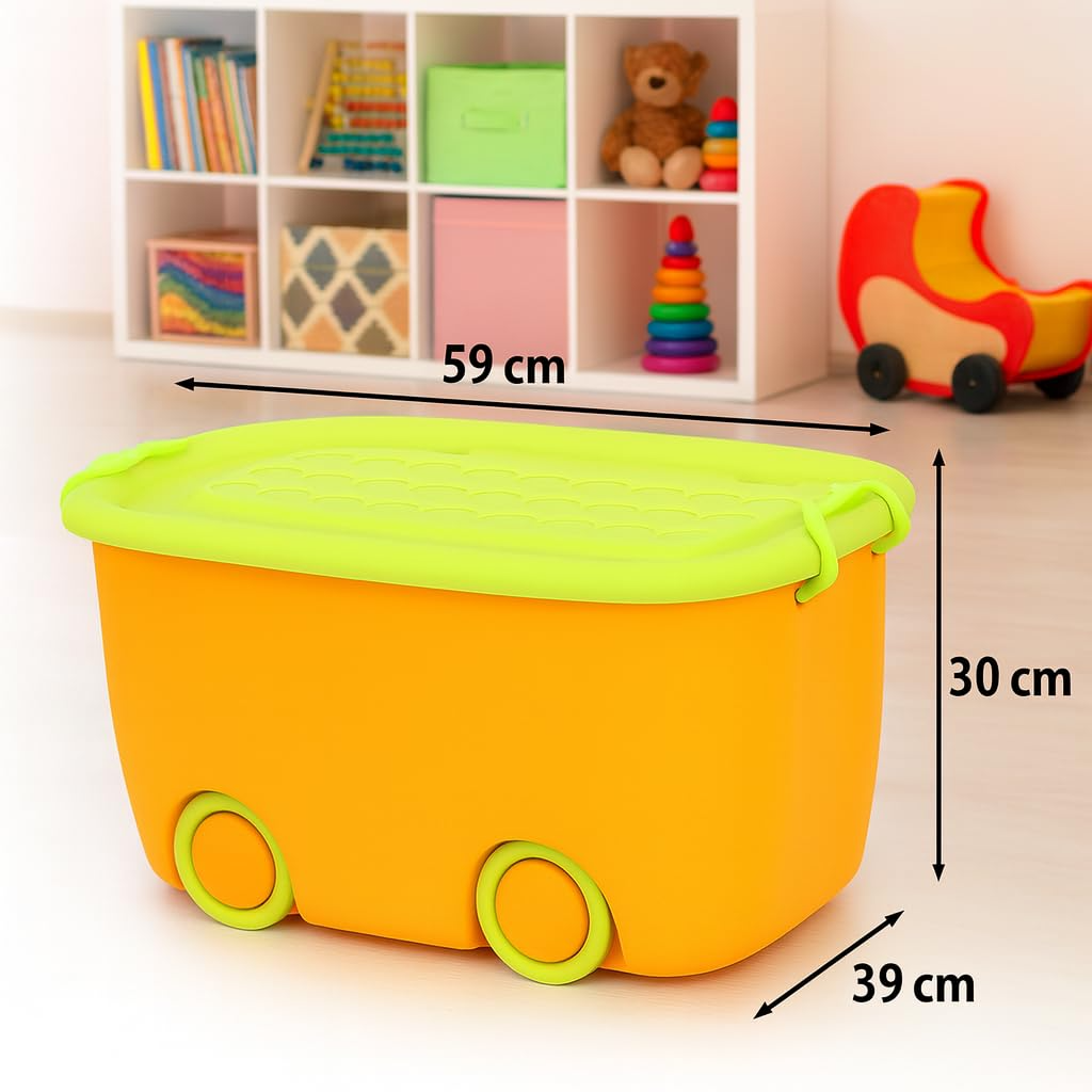 PARASNATH 45L Green-Yellow Rolling Storage Box with Wheels